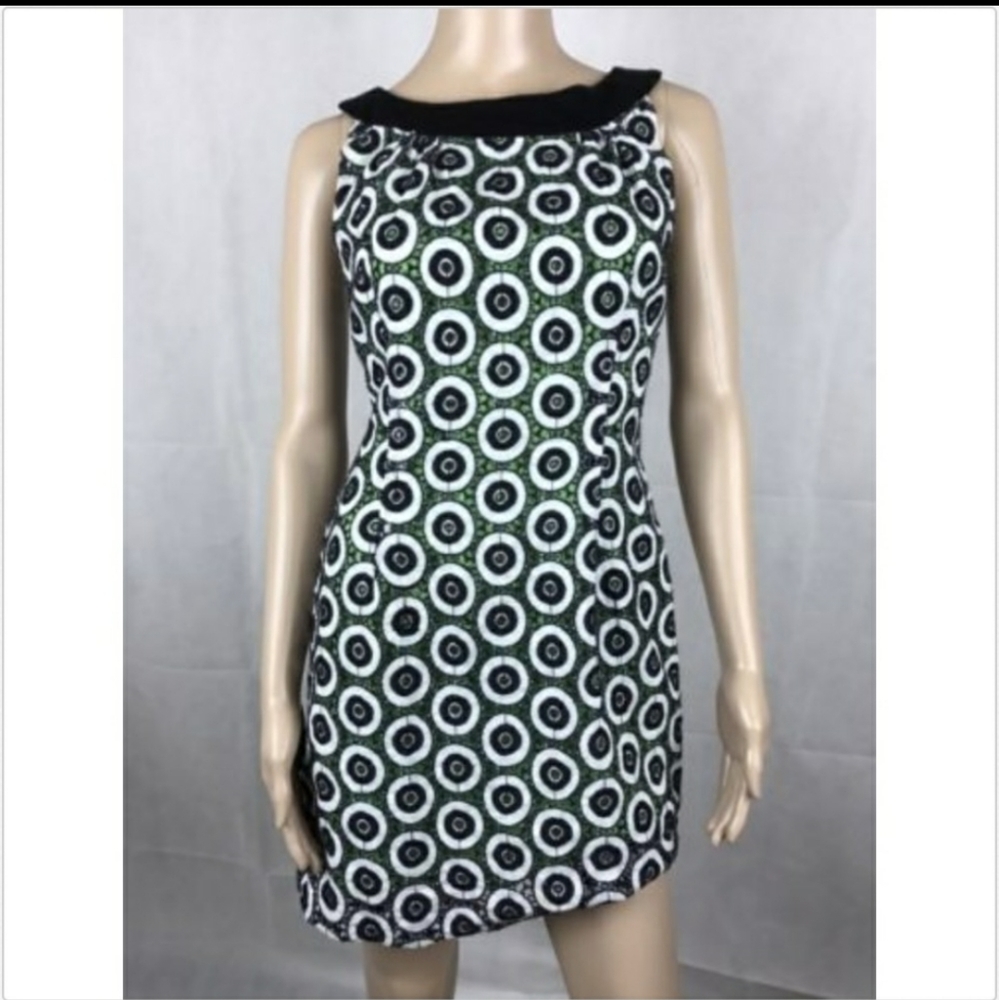 Muse Green Black Embroidered Sleeveless Dress